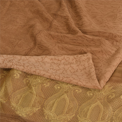 Sanskriti Vintage Sarees Peach Pure Crepe Silk Print Woven Border Sari Sustainable Fabric