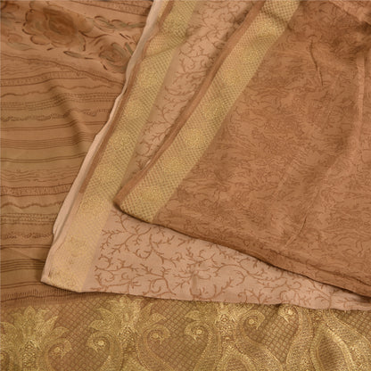 Sanskriti Vintage Sarees Peach Pure Crepe Silk Print Woven Border Sari Sustainable Fabric