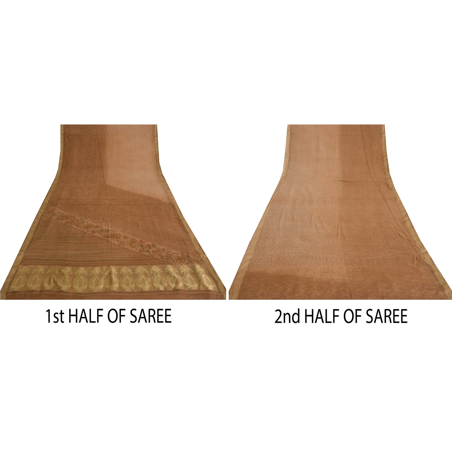 Sanskriti Vintage Sarees Peach Pure Crepe Silk Print Woven Border Sari Sustainable Fabric