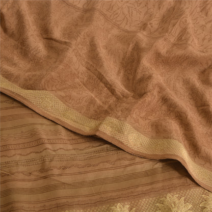 Sanskriti Vintage Sarees Peach Pure Crepe Silk Print Woven Border Sari Sustainable Fabric