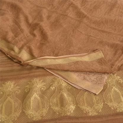 Sanskriti Vintage Sarees Peach Pure Crepe Silk Print Woven Border Sari Sustainable Fabric