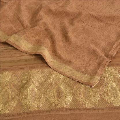 Sanskriti Vintage Sarees Peach Pure Crepe Silk Print Woven Border Sari Sustainable Fabric