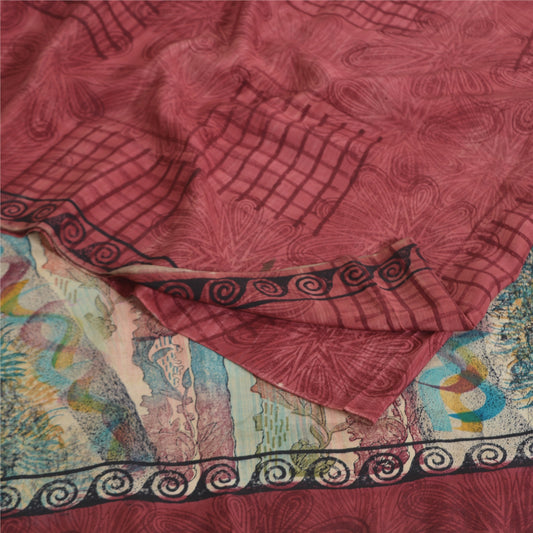 Sanskriti Vintage Sarees Multicolor Pure Crepe Silk Print Sari 5yd Craft Sustainable Fabric