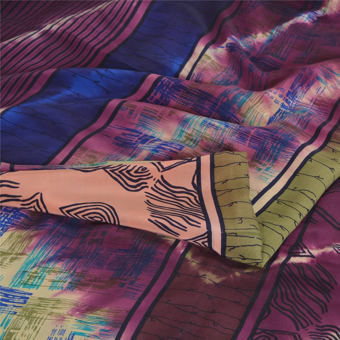 Sanskriti Vintage Sarees Pink Pure Crepe Silk Printed Sari 5yd Craft Sustainable Fabric