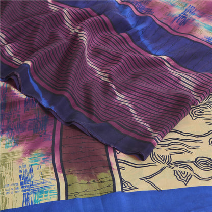 Sanskriti Vintage Sarees Pink Pure Crepe Silk Printed Sari 5yd Craft Sustainable Fabric