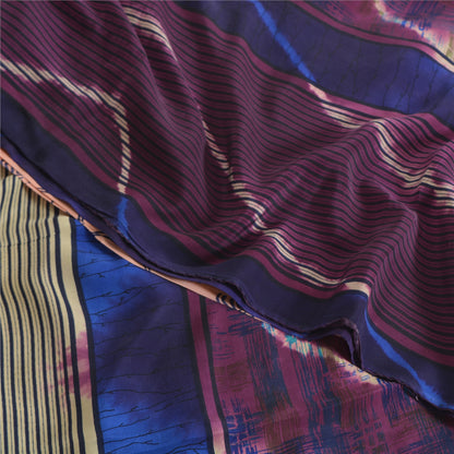 Sanskriti Vintage Sarees Pink Pure Crepe Silk Printed Sari 5yd Craft Sustainable Fabric