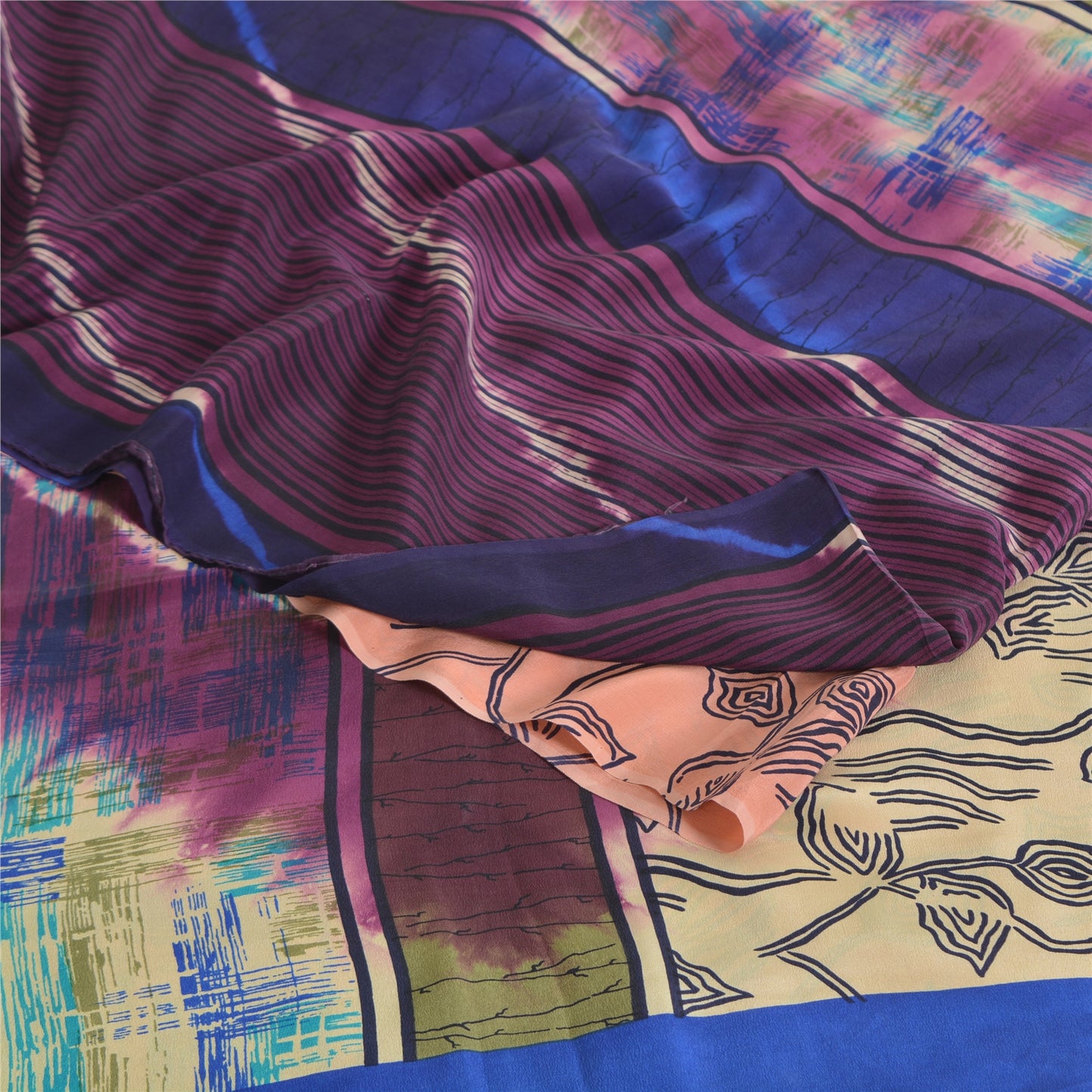 Sanskriti Vintage Sarees Pink Pure Crepe Silk Printed Sari 5yd Craft Sustainable Fabric