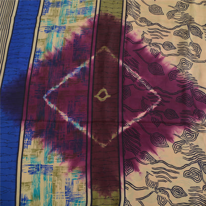 Sanskriti Vintage Sarees Pink Pure Crepe Silk Printed Sari 5yd Craft Sustainable Fabric