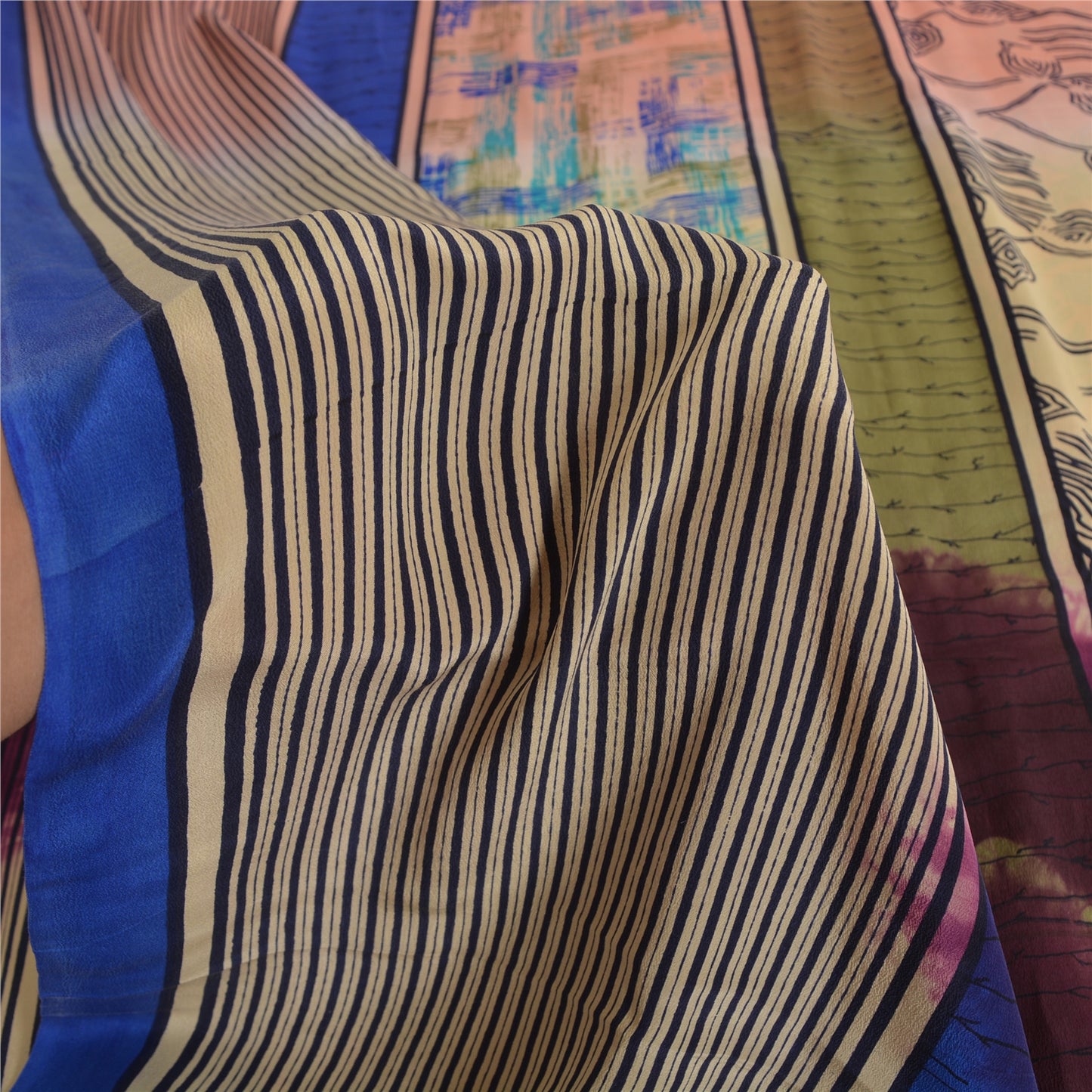 Sanskriti Vintage Sarees Pink Pure Crepe Silk Printed Sari 5yd Craft Sustainable Fabric