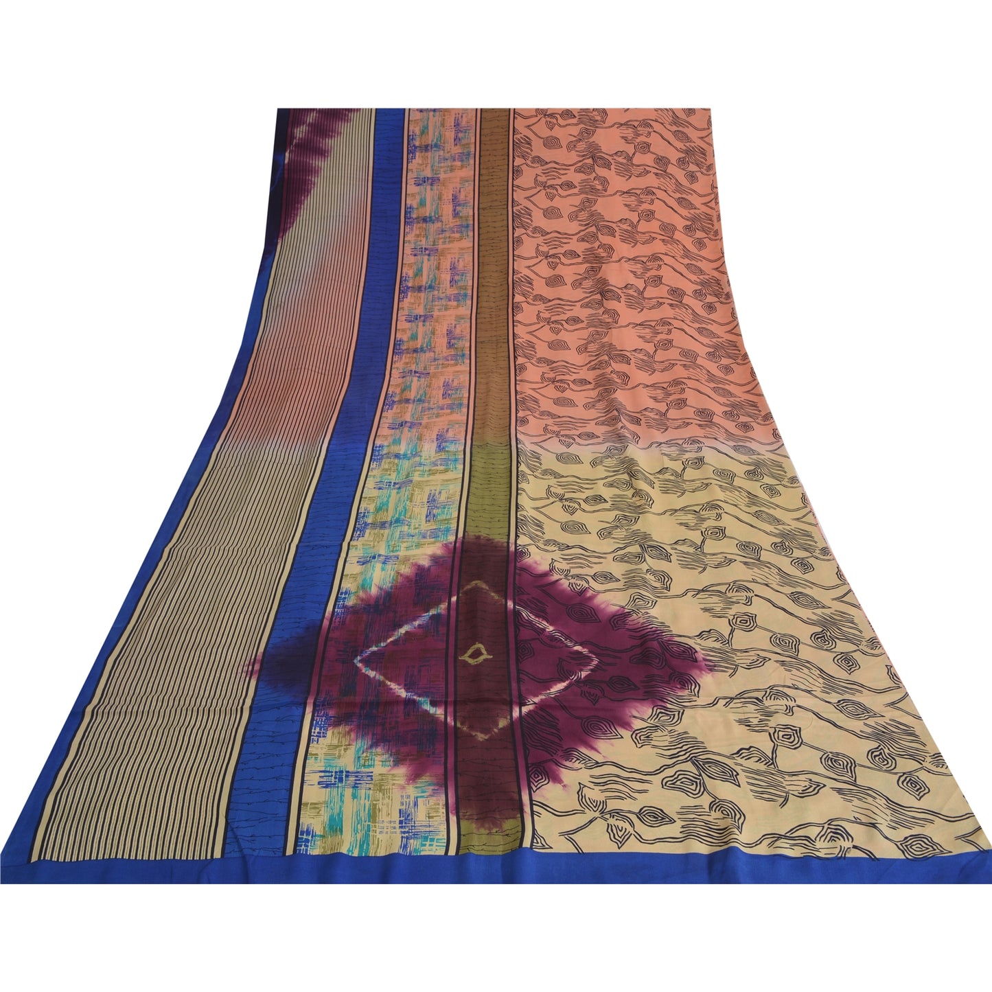 Sanskriti Vintage Sarees Pink Pure Crepe Silk Printed Sari 5yd Craft Sustainable Fabric