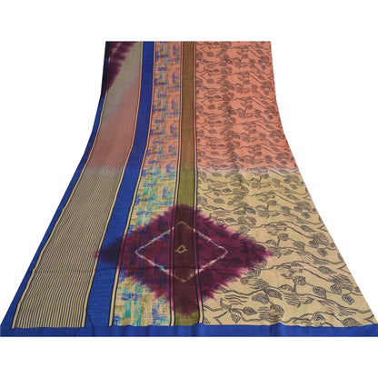 Sanskriti Vintage Sarees Pink Pure Crepe Silk Printed Sari 5yd Craft Sustainable Fabric