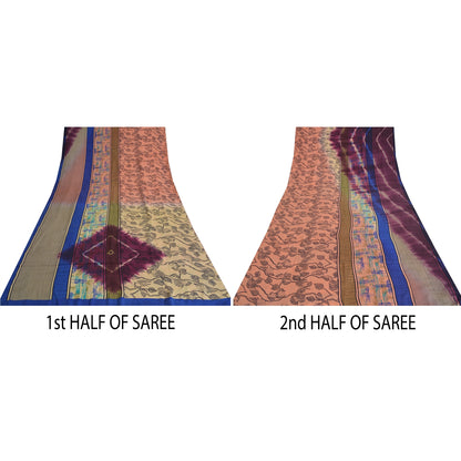 Sanskriti Vintage Sarees Pink Pure Crepe Silk Printed Sari 5yd Craft Sustainable Fabric