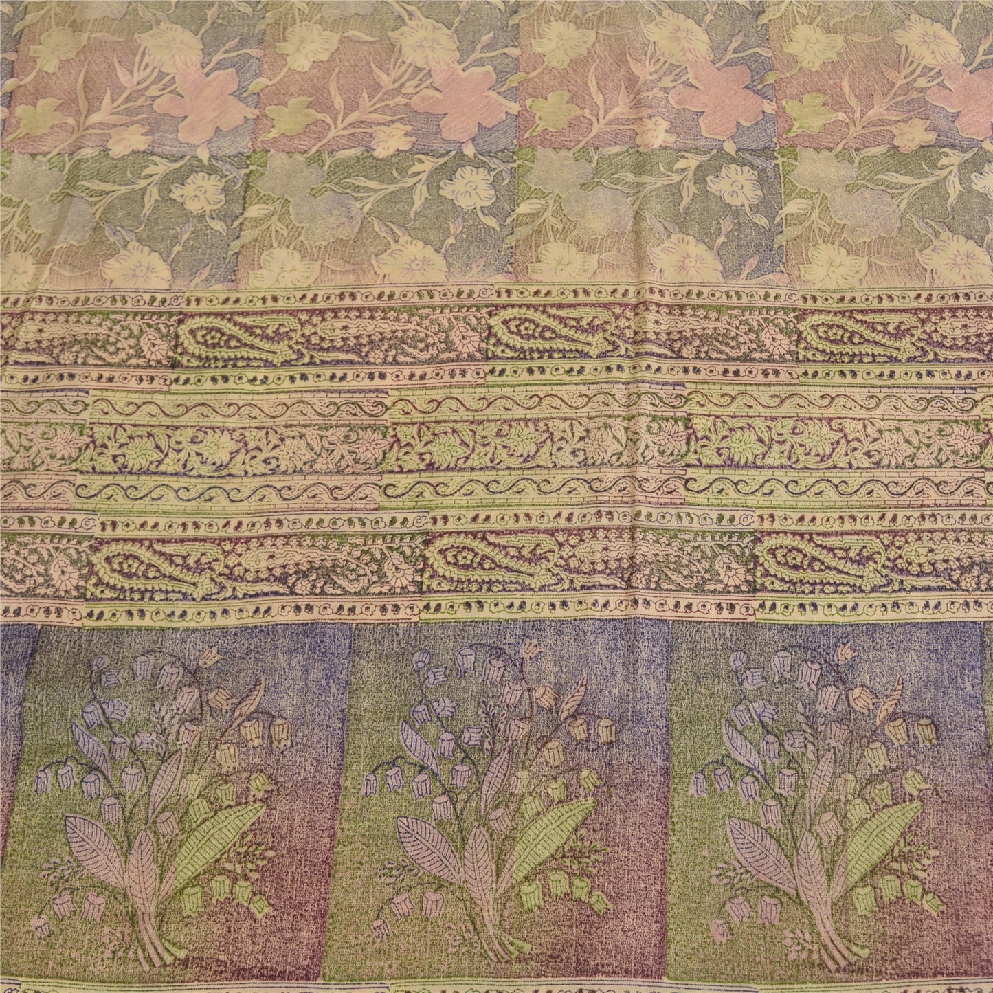 Sanskriti Vintage Sarees Multi Pure Crepe Silk Printed Sari 5yd Craft Sustainable Fabric