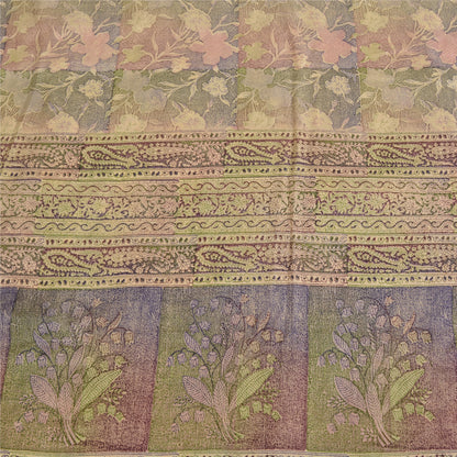 Sanskriti Vintage Sarees Multi Pure Crepe Silk Printed Sari 5yd Craft Sustainable Fabric
