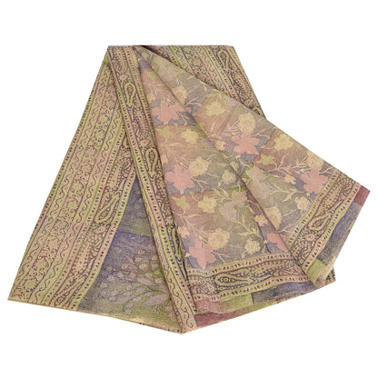 Sanskriti Vintage Sarees Multi Pure Crepe Silk Printed Sari 5yd Craft Sustainable Fabric