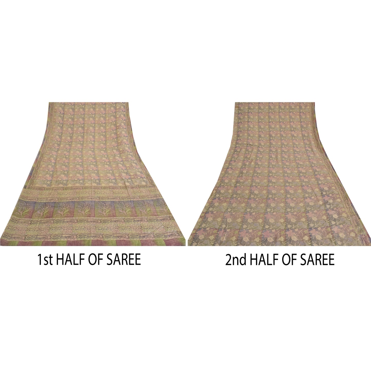 Sanskriti Vintage Sarees Multi Pure Crepe Silk Printed Sari 5yd Craft Sustainable Fabric