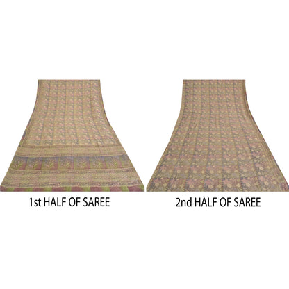 Sanskriti Vintage Sarees Multi Pure Crepe Silk Printed Sari 5yd Craft Sustainable Fabric