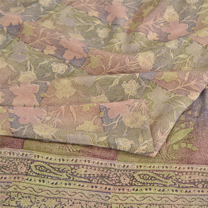 Sanskriti Vintage Sarees Multi Pure Crepe Silk Printed Sari 5yd Craft Sustainable Fabric