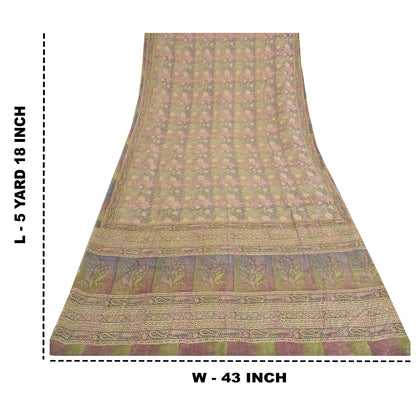 Sanskriti Vintage Sarees Multi Pure Crepe Silk Printed Sari 5yd Craft Sustainable Fabric