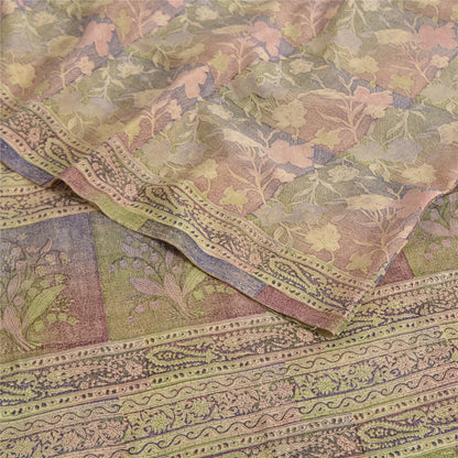 Sanskriti Vintage Sarees Multi Pure Crepe Silk Printed Sari 5yd Craft Sustainable Fabric