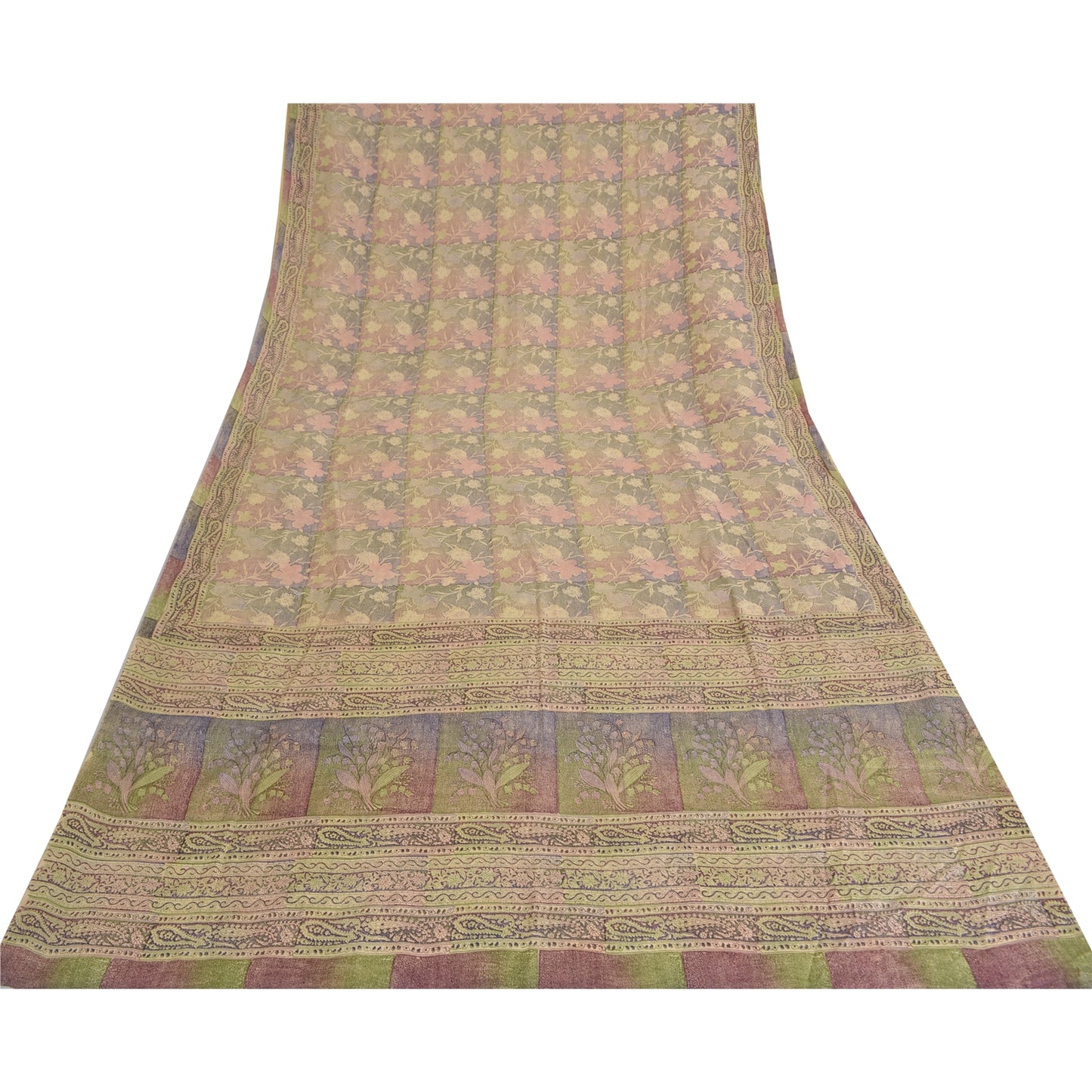 Sanskriti Vintage Sarees Multi Pure Crepe Silk Printed Sari 5yd Craft Sustainable Fabric