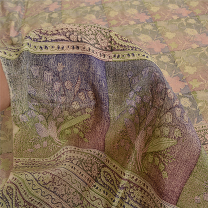 Sanskriti Vintage Sarees Multi Pure Crepe Silk Printed Sari 5yd Craft Sustainable Fabric