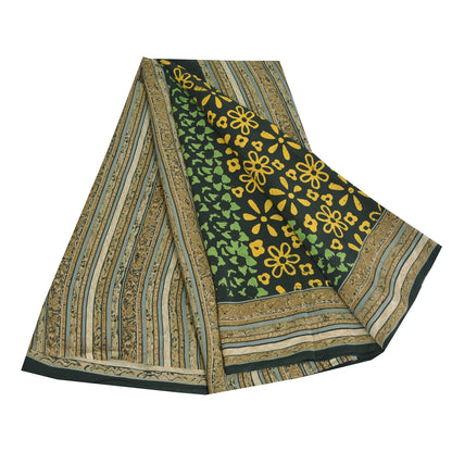 Sanskriti Vintage Sarier Sorte 100% Ren Crepe Silke Trykt Sari 5yd Håndværk Bæredygtigt Stoff