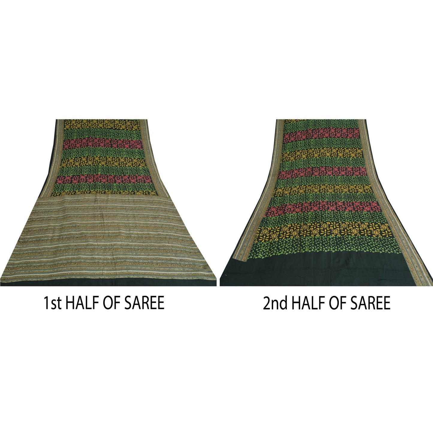 Sanskriti Vintage Sarier Sorte 100% Ren Crepe Silke Trykt Sari 5yd Håndværk Bæredygtigt Stoff