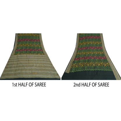 Sanskriti Vintage Sarier Sorte 100% Ren Crepe Silke Trykt Sari 5yd Håndværk Bæredygtigt Stoff