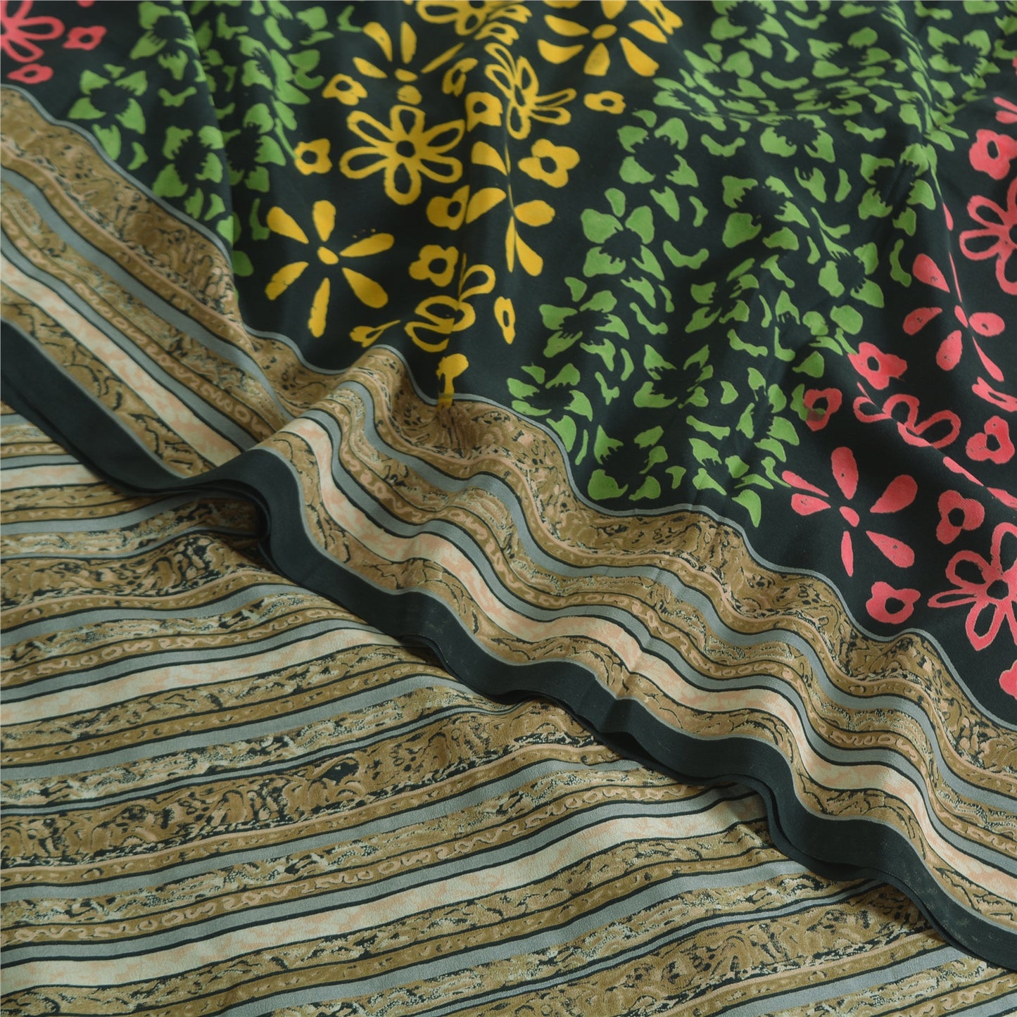 Sanskriti Vintage Sarier Sorte 100% Ren Crepe Silke Trykt Sari 5yd Håndværk Bæredygtigt Stoff