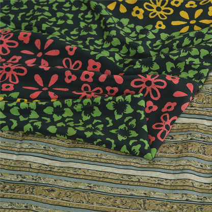 Sanskriti Vintage Sarier Sorte 100% Ren Crepe Silke Trykt Sari 5yd Håndværk Bæredygtigt Stoff
