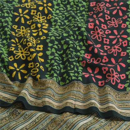 Sanskriti Vintage Sarier Sorte 100% Ren Crepe Silke Trykt Sari 5yd Håndværk Bæredygtigt Stoff