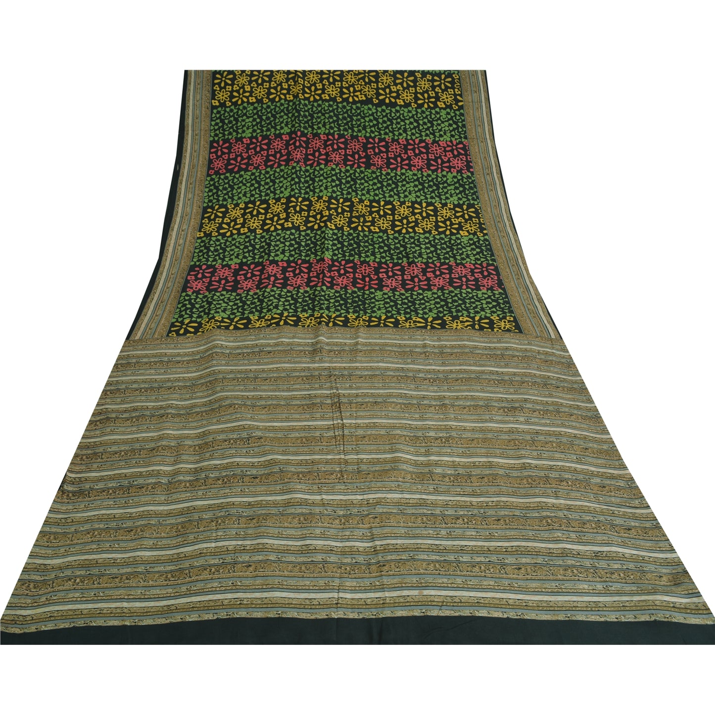 Sanskriti Vintage Sarier Sorte 100% Ren Crepe Silke Trykt Sari 5yd Håndværk Bæredygtigt Stoff