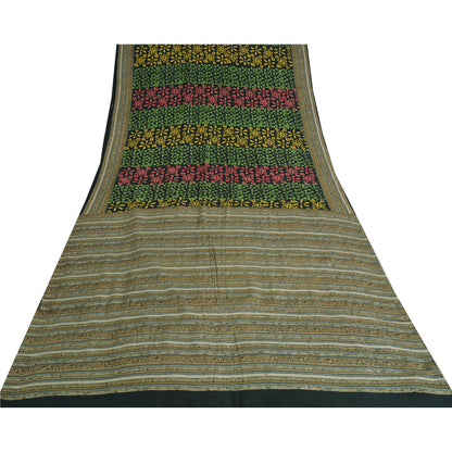 Sanskriti Vintage Sarier Sorte 100% Ren Crepe Silke Trykt Sari 5yd Håndværk Bæredygtigt Stoff