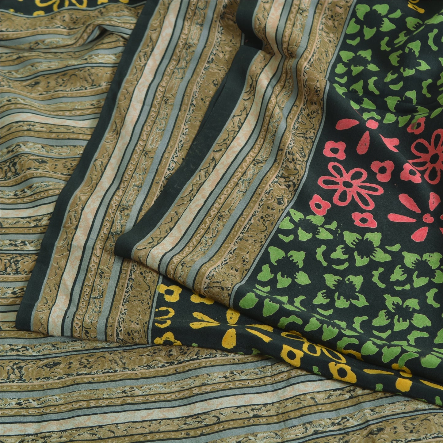 Sanskriti Vintage Sarier Sorte 100% Ren Crepe Silke Trykt Sari 5yd Håndværk Bæredygtigt Stoff