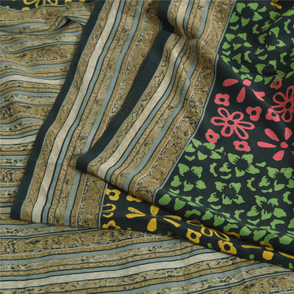 Sanskriti Vintage Sarier Sorte 100% Ren Crepe Silke Trykt Sari 5yd Håndværk Bæredygtigt Stoff