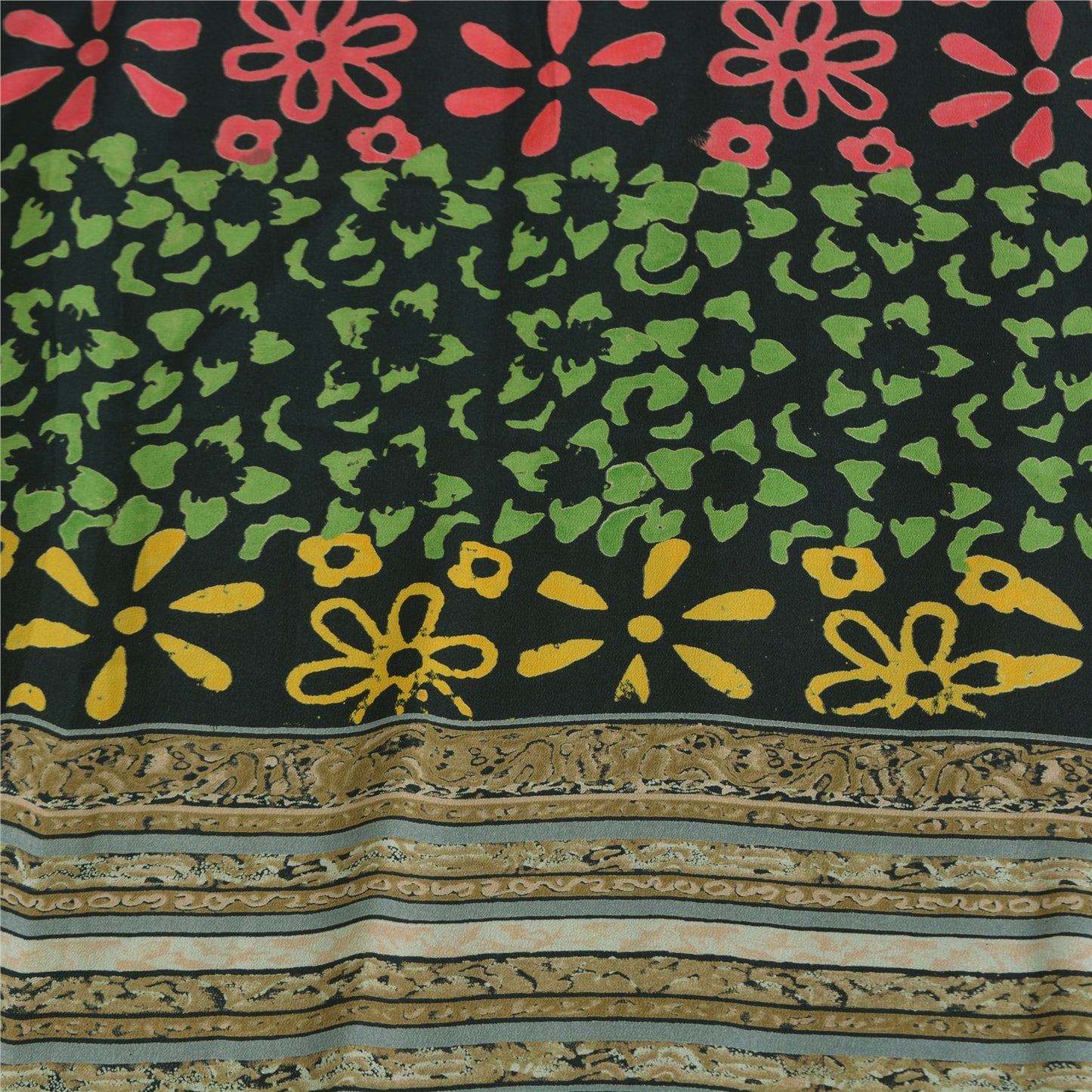 Sanskriti Vintage Sarier Sorte 100% Ren Crepe Silke Trykt Sari 5yd Håndværk Bæredygtigt Stoff