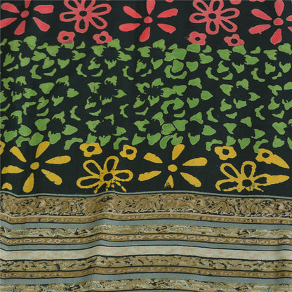 Sanskriti Vintage Sarier Sorte 100% Ren Crepe Silke Trykt Sari 5yd Håndværk Bæredygtigt Stoff