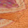 Sanskriti Vintage Sarees Saffron/Pink Pure Crepe Silk Printed Sari 5yd Sustainable Fabric