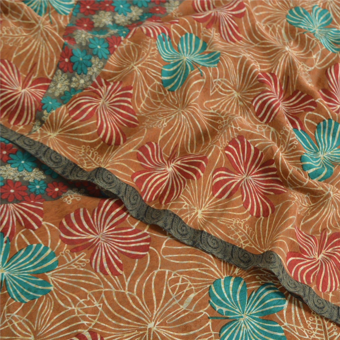 Sanskriti Vintage Sarees Multi Pure Crepe Silk Printed Sari 5yd Craft Sustainable Fabric