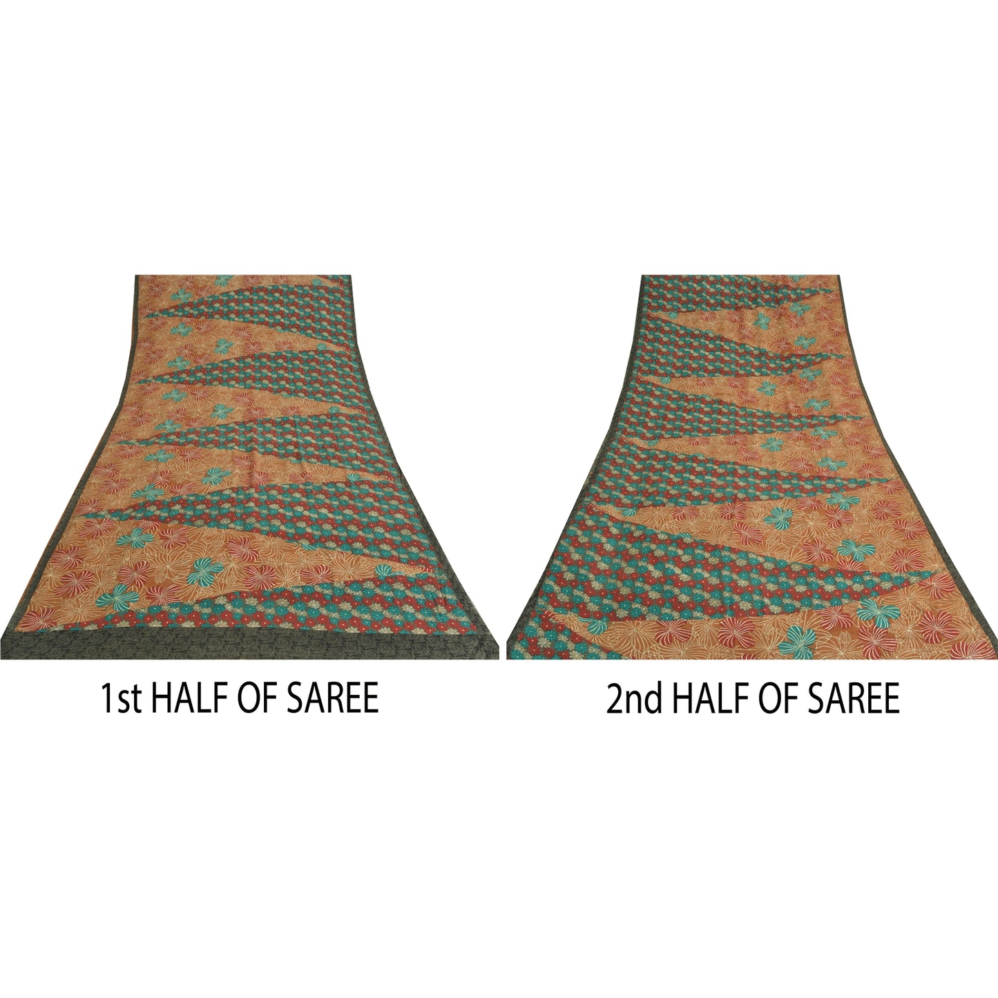 Sanskriti Vintage Sarees Multi Pure Crepe Silk Printed Sari 5yd Craft Sustainable Fabric