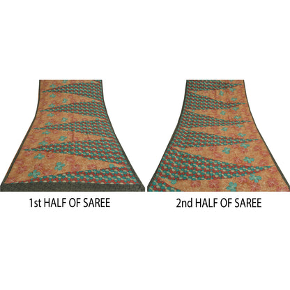 Sanskriti Vintage Sarees Multi Pure Crepe Silk Printed Sari 5yd Craft Sustainable Fabric