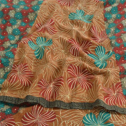 Sanskriti Vintage Sarees Multi Pure Crepe Silk Printed Sari 5yd Craft Sustainable Fabric