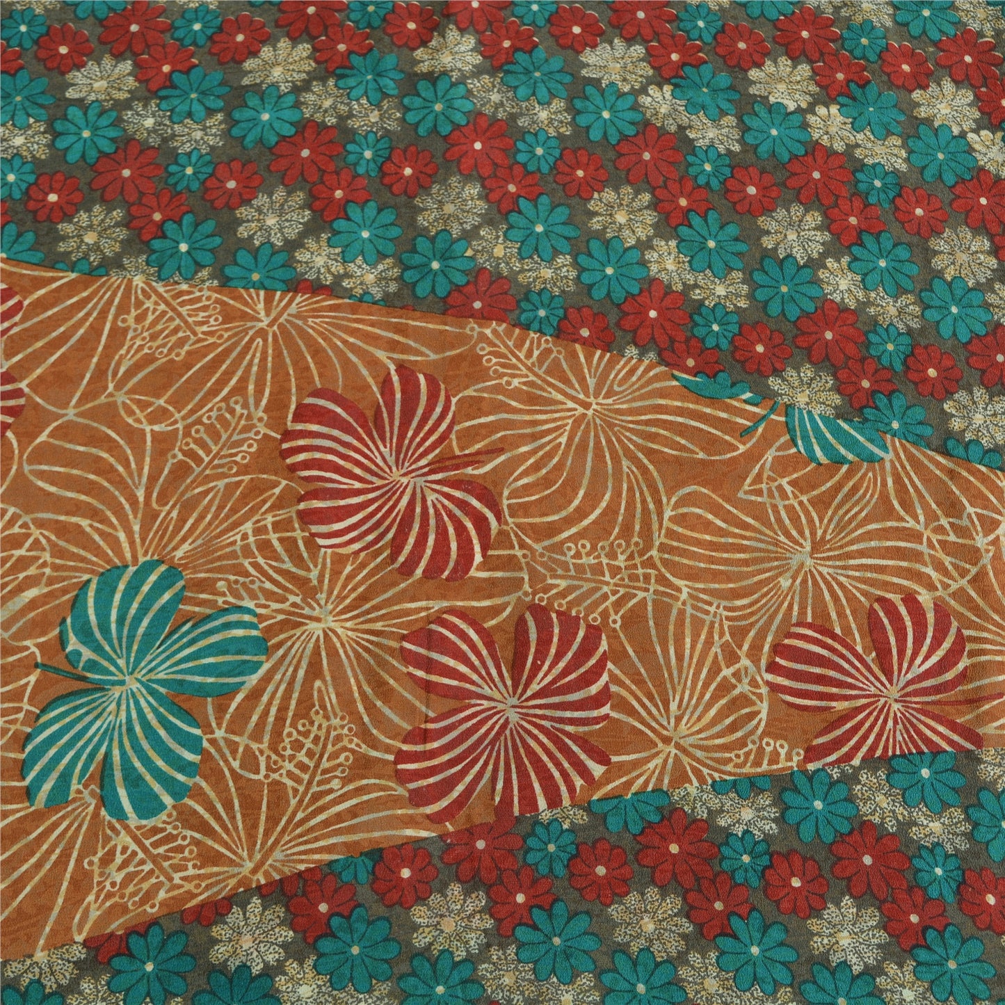 Sanskriti Vintage Sarees Multi Pure Crepe Silk Printed Sari 5yd Craft Sustainable Fabric