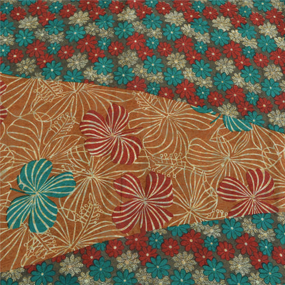 Sanskriti Vintage Sarees Multi Pure Crepe Silk Printed Sari 5yd Craft Sustainable Fabric