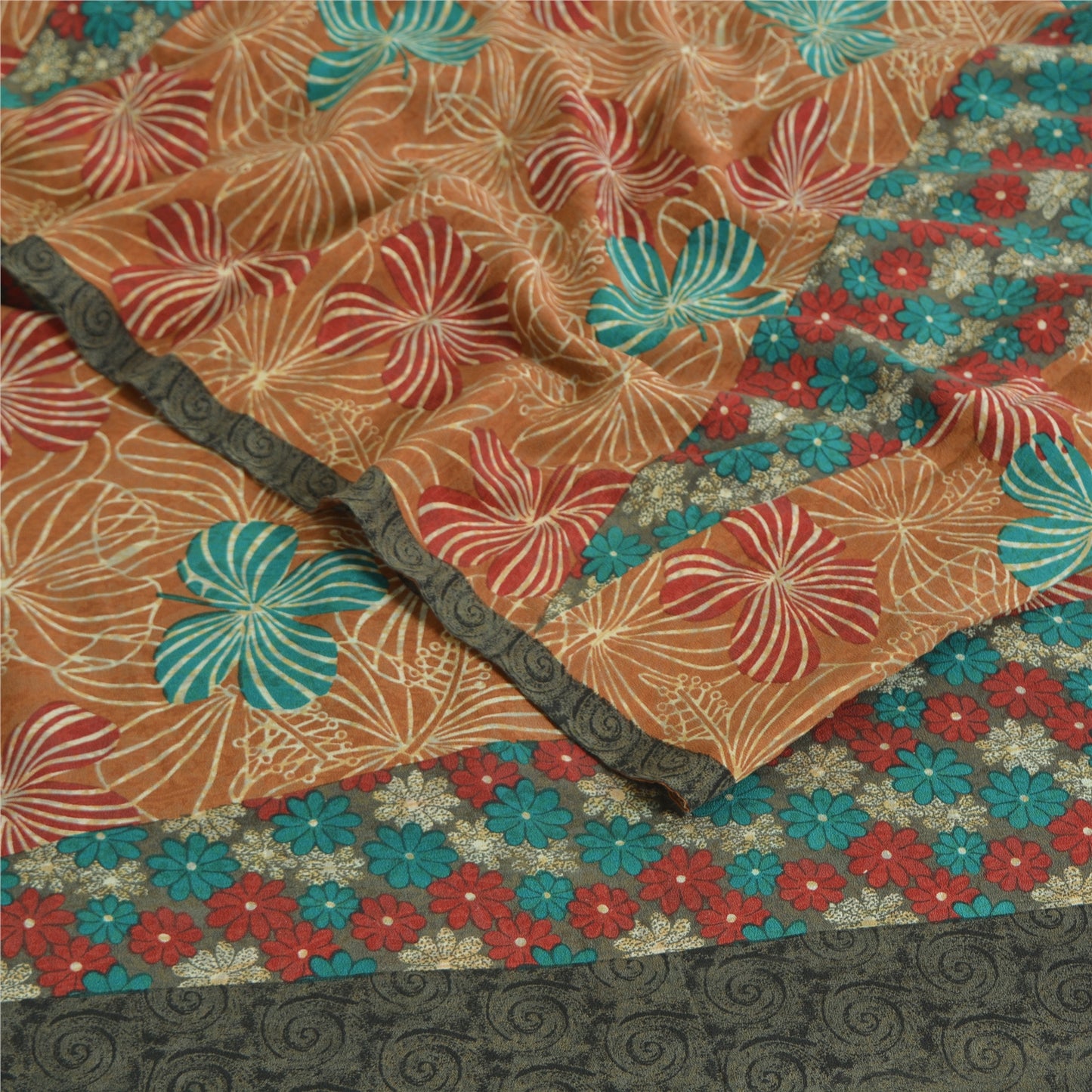 Sanskriti Vintage Sarees Multi Pure Crepe Silk Printed Sari 5yd Craft Sustainable Fabric