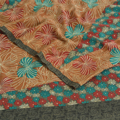Sanskriti Vintage Sarees Multi Pure Crepe Silk Printed Sari 5yd Craft Sustainable Fabric