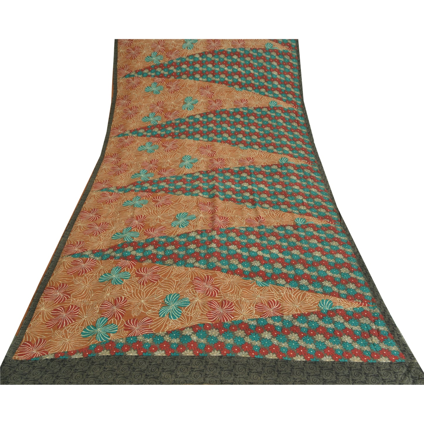 Sanskriti Vintage Sarees Multi Pure Crepe Silk Printed Sari 5yd Craft Sustainable Fabric