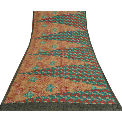 Sanskriti Vintage Sarees Multi Pure Crepe Silk Printed Sari 5yd Craft Sustainable Fabric