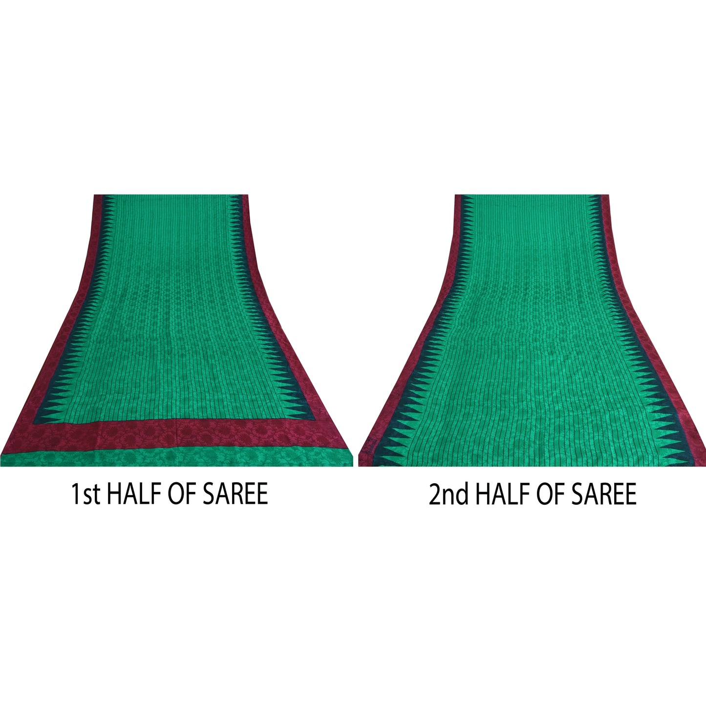 Санскритские винтажные сари из чистого зеленого крепированного шелка с принтом, сари для рукоделия, устойчивая ткань